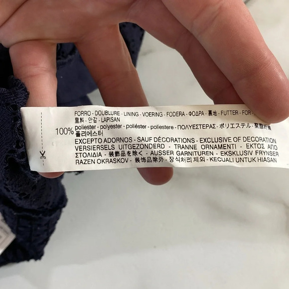 Zara Crop Top Womens‎ Size Small Navy Blue Lace Floral Smocked Square Neckline - Picture 6 of 8